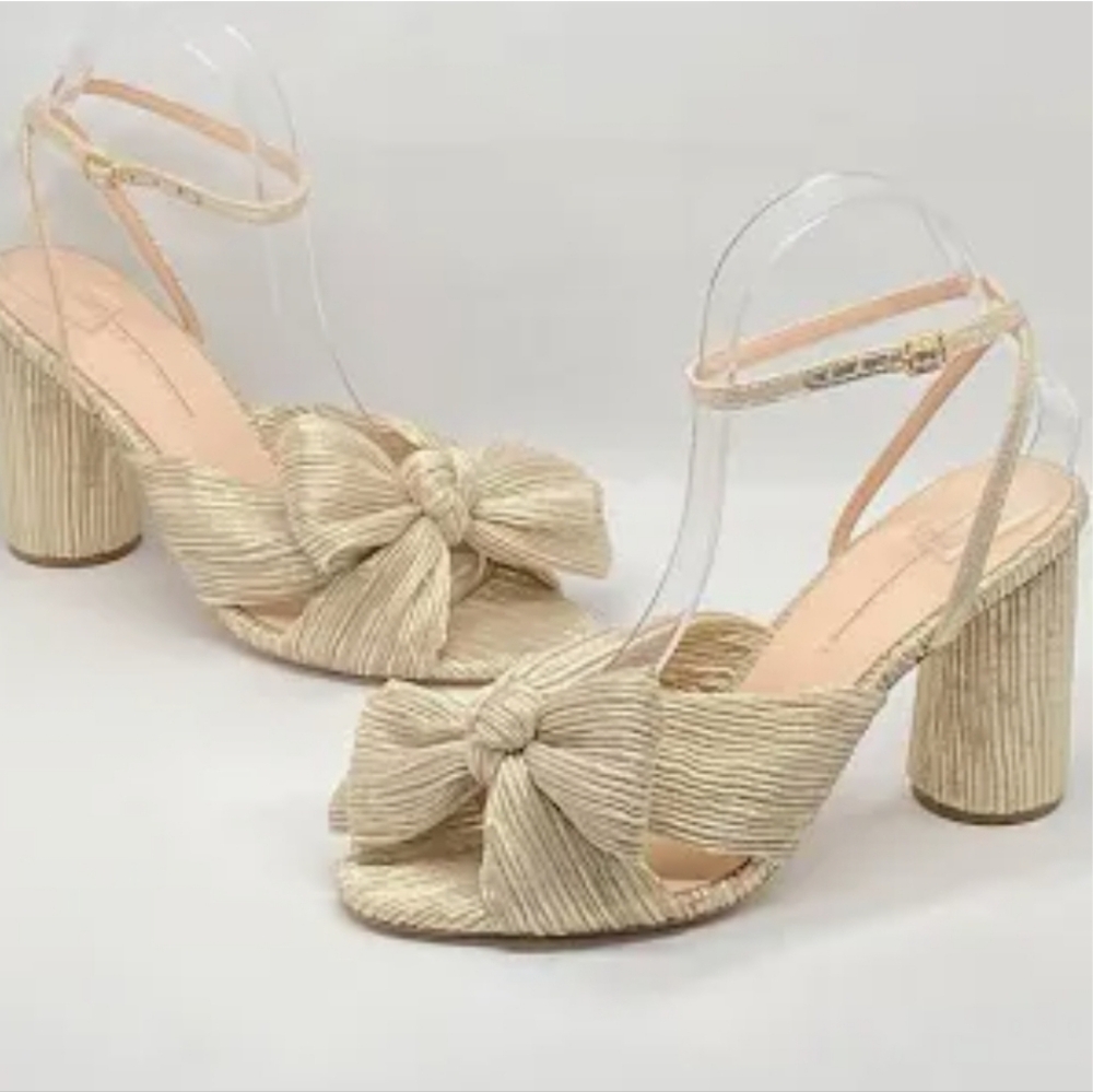 Loeffler Randall Camillia Sand Pleated Bow Collumn Heel Sandal - Picture 14 of 14